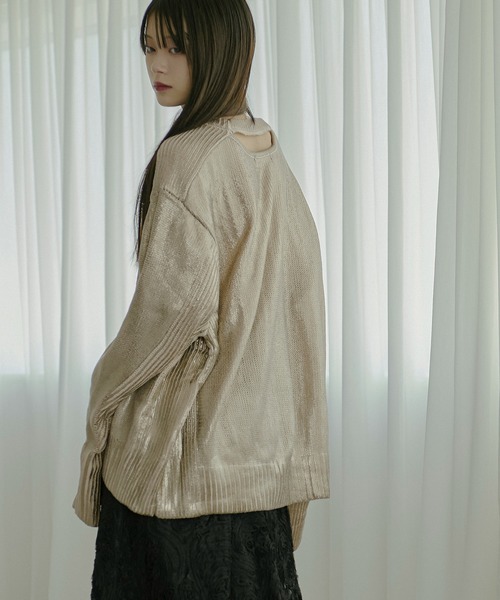 ニット セーター Neck slit メタリックオーバーニット レディース Ezick ニット セーター Neck slit メタリックオーバーニット