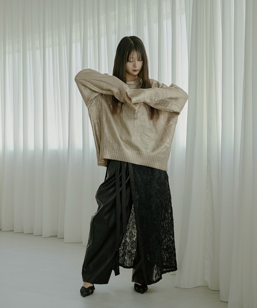 ニット セーター Neck slit メタリックオーバーニット レディース Ezick ニット セーター Neck slit メタリックオーバーニット