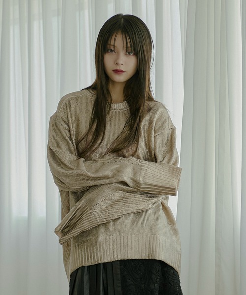 ニット セーター Neck slit メタリックオーバーニット レディース Ezick ニット セーター Neck slit メタリックオーバーニット