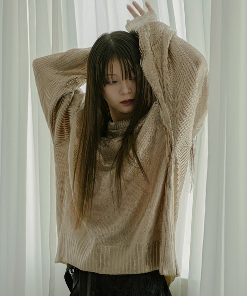 Ezick ニット セーター Neck slit メタリックオーバーニット