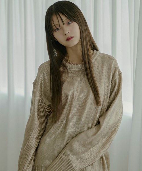 ニット セーター Neck slit メタリックオーバーニット レディース Ezick ニット セーター Neck slit メタリックオーバーニット