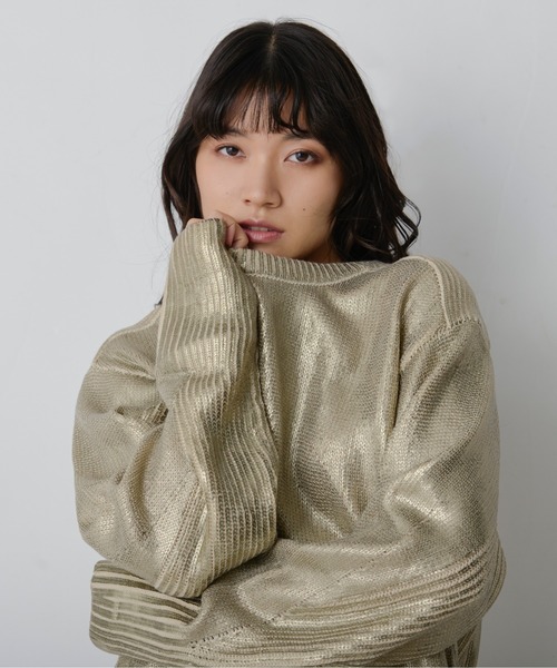ニット セーター Neck slit メタリックオーバーニット レディース Ezick ニット セーター Neck slit メタリックオーバーニット