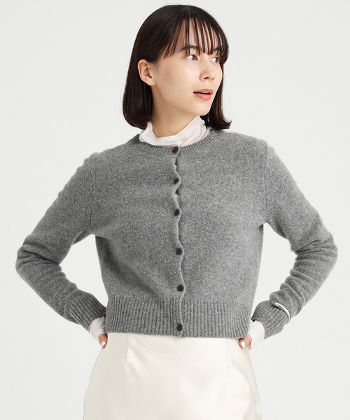 BABYLONE カーディガン ウールクルーネックショートカーディガン