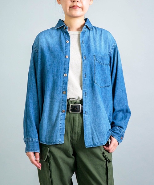 ブラウス シャツ 「OMNIGOD womens / オムニゴッド」 5.5ozデニム スプレッドカラーマニッシュシャツ レディース