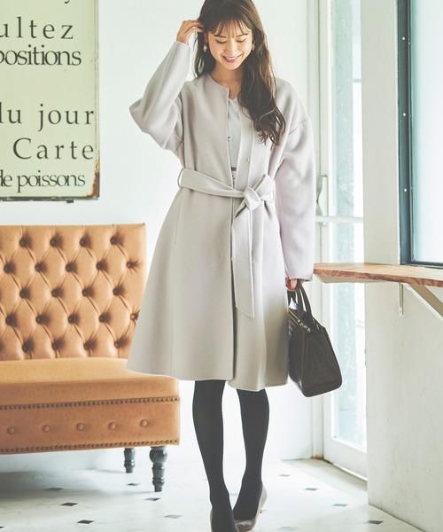 LAISSE PASSE（レッセパッセ） ノーカラーコート SMALL ライトグレー