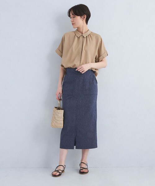 ブラウス シャツ 襟付き ワイド ショートスリーブ シャツ -ウォッシャブル・接触冷感- レディース