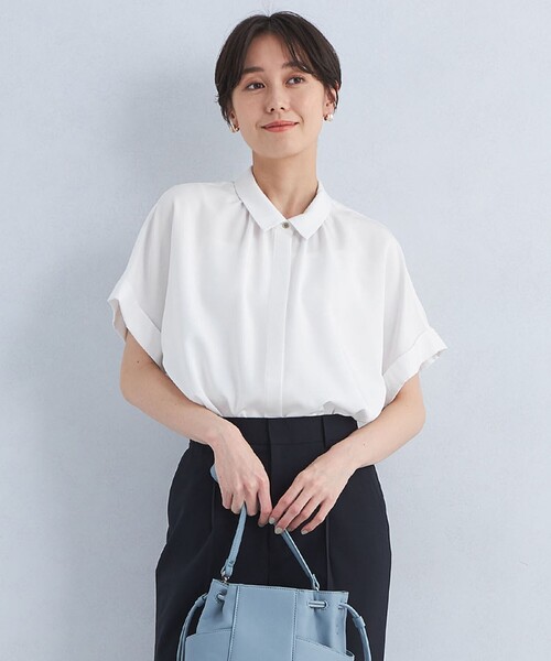 ブラウス シャツ 襟付き ワイド ショートスリーブ シャツ -ウォッシャブル・接触冷感- レディース