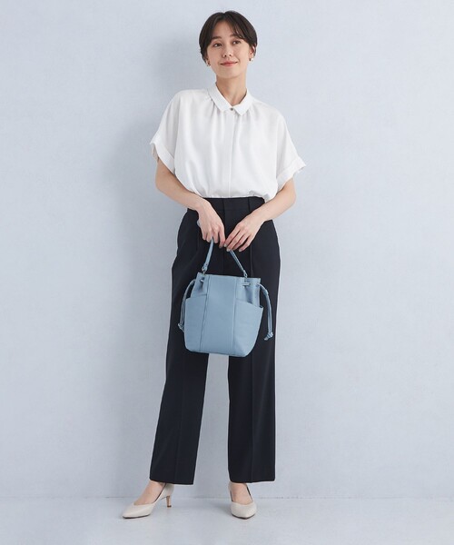 ブラウス シャツ 襟付き ワイド ショートスリーブ シャツ -ウォッシャブル・接触冷感- レディース