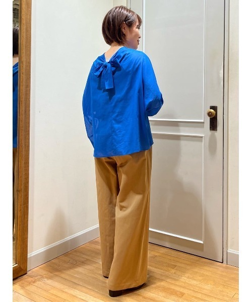 LOISIR リネンシャツ ブラウス シャツ コットンボイルリボンカラー 