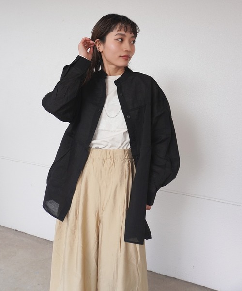 gossara ブラウス シャツ 胸切替バンドカラーシャツ レディース