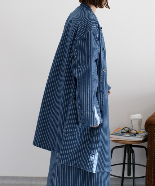 デニムノーカラーコート／SETTO 刺繍ノーカラーデニムジャケット（5-0330-1-24-002）｜fredy