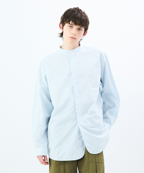 MARKAWARE コットン バンドカラー プルオーバー 長袖シャツ 1 白 MARKAWARE」COMFORT FIT SHIRT 、ブルー美しいシャツ | ANOTHER