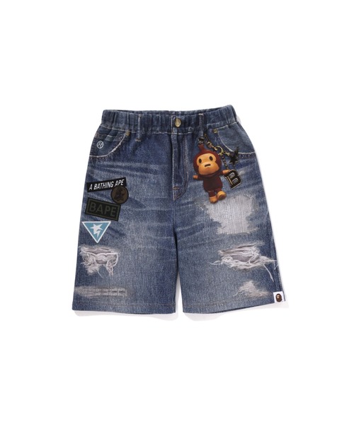 A BATHING APE キッズパンツ 90サイズ A BATHING APE パンツ BAPE DENIM PRINT SWEAT SHORTS キッズ