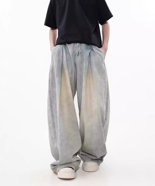 ワイドバギーヴィンテージライクデニムパンツ soerte ジーンズ WIDE BUGGY VINTAGE LIKE DENIM PANTS ” MUD