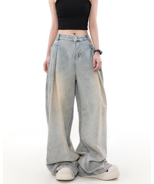 未使用☆2☆ワイドバギーヴィンテージライクデニムパンツ☆ソエルテ WIDE BUGGY VINTAGE LIKE DENIM PANTS ' MUD DYEING / WASHED