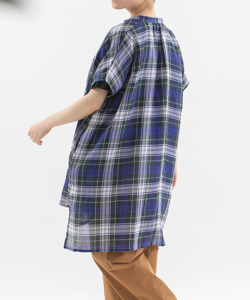 2025SS nop de nod ネイビー チェック柄 半袖チュニック 2025SS nop de nod ネイビー チェック柄 半袖チュニック