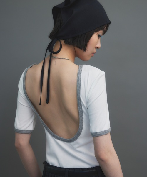 tシャツ バックオープンリンガーボディースーツTEE レディース | HANNE | 01