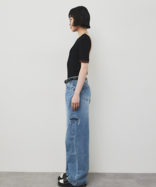 tシャツ バックオープンリンガーボディースーツTEE レディース | HANNE | 11
