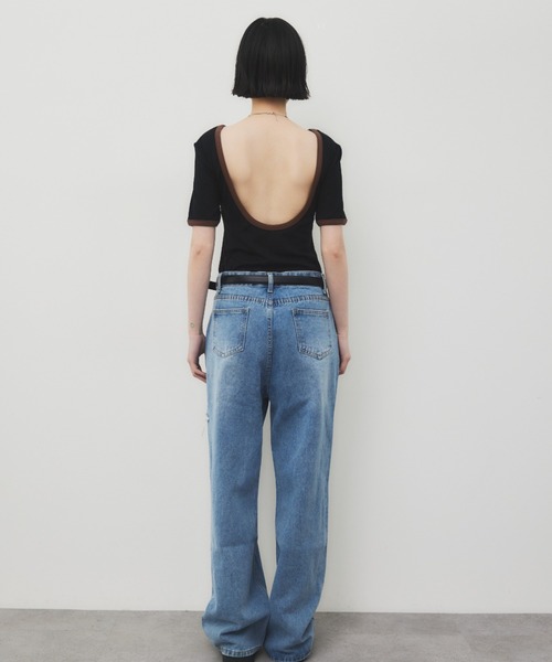 tシャツ バックオープンリンガーボディースーツTEE レディース | HANNE | 12