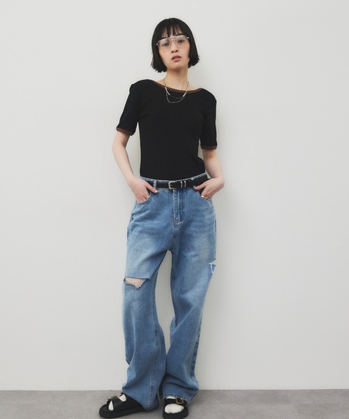 tシャツ バックオープンリンガーボディースーツTEE レディース | HANNE | 03