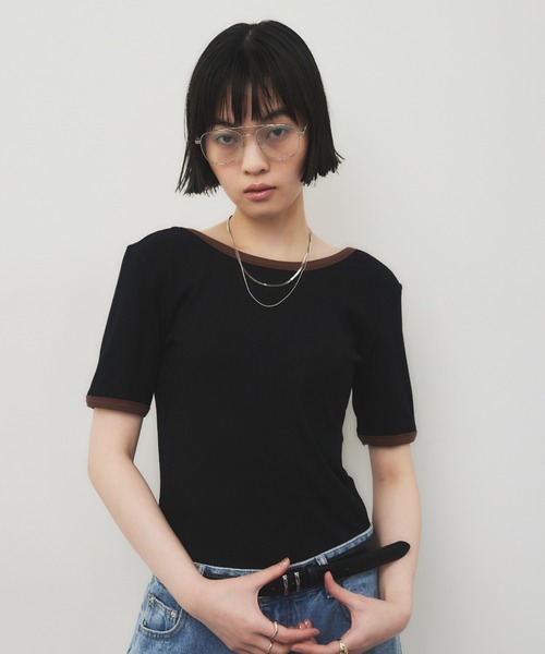 tシャツ バックオープンリンガーボディースーツTEE レディース | HANNE | 07