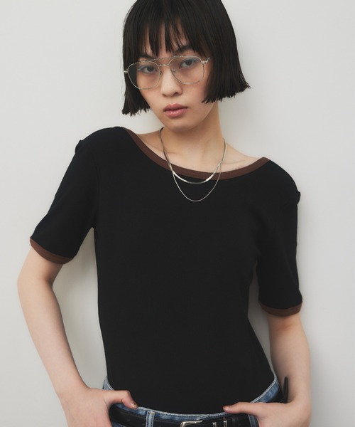 tシャツ バックオープンリンガーボディースーツTEE レディース | HANNE | 04
