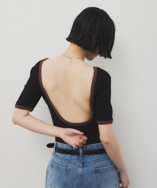 tシャツ バックオープンリンガーボディースーツTEE レディース | HANNE | 09