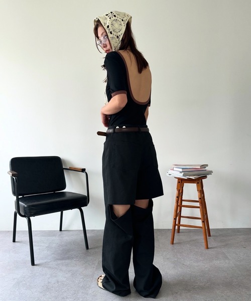 tシャツ バックオープンリンガーボディースーツTEE レディース | HANNE | 19