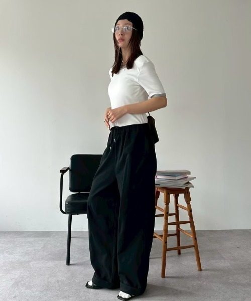 tシャツ バックオープンリンガーボディースーツTEE レディース | HANNE | 18