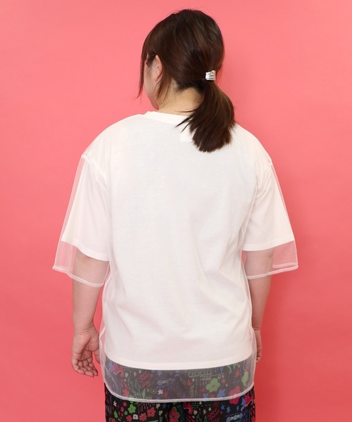 ScoLar tシャツ 152618：花とネコちゃん柄 チュール重ねプル