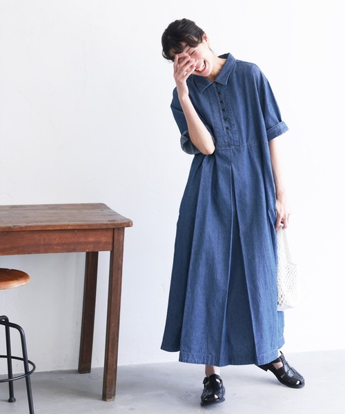 イレギュラー シーム STRETCH DENIM ワンピース AZUL by moussy（アズールバイマウジー）の「IRREGULAR HEM
