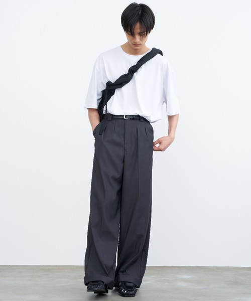 SINSSスラックス Two tuck wide straight slacks / 2タックワイドストレート