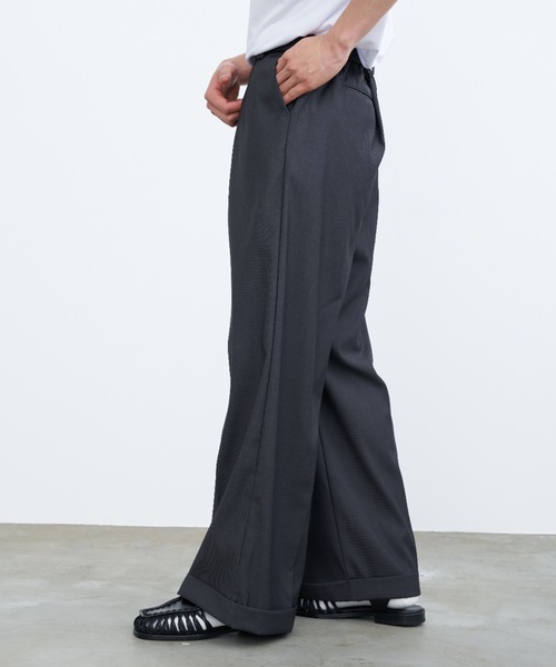 SINSSストライプ スラックス Sサイズ　チャコール Two tuck wide straight stripe slacks / 2タックワイド