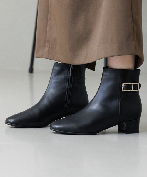 HIMIKO ブーツ 「HIMIKO」「撥水」スクエアバックルサイドベルトブーツ