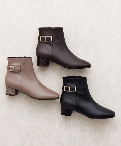 HIMIKO ブーツ 「HIMIKO」「撥水」スクエアバックルサイドベルトブーツ