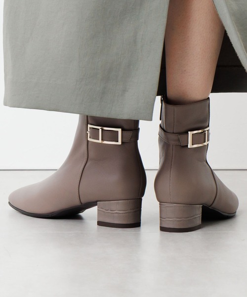 HIMIKO ブーツ 「HIMIKO」「撥水」スクエアバックルサイドベルトブーツ