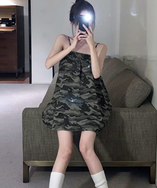 VIBGYOR ワンピース カモフラキャミミニワンピ / 迷彩柄 韓国