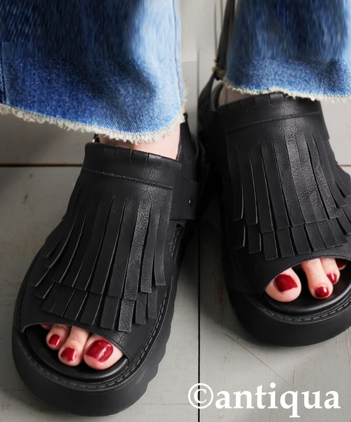 「antiqua」 「patterntorso」フラットサンダル 36 ブラック レディース_画像9