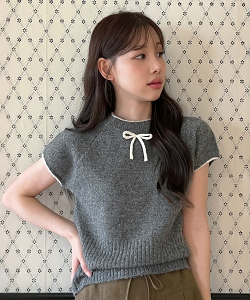 ニット セーター 「着用動画あり・4色展開」キュートリボンニットベスト レディース | by muni:r | 02