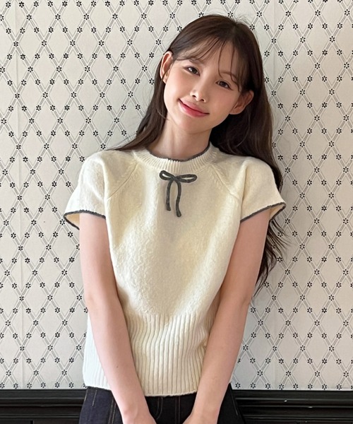 ニット セーター 「着用動画あり・4色展開」キュートリボンニットベスト レディース | by muni:r