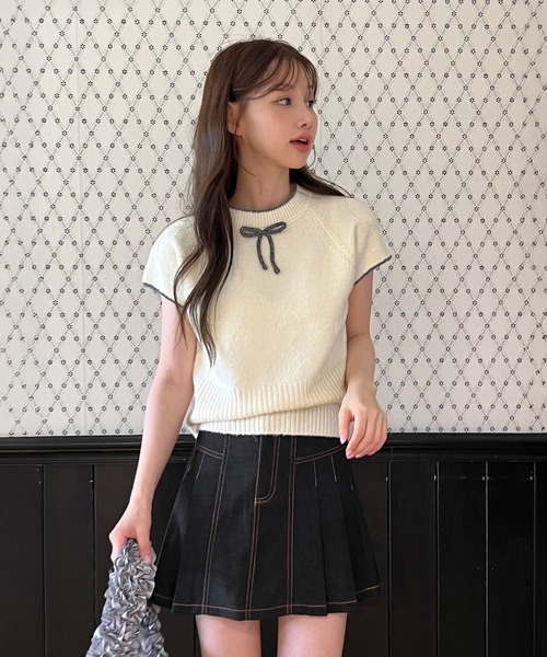 ニット セーター 「着用動画あり・4色展開」キュートリボンニットベスト レディース | by muni:r | 05