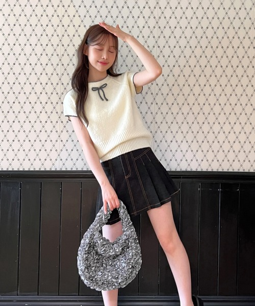 ニット セーター 「着用動画あり・4色展開」キュートリボンニットベスト レディース | by muni:r | 06