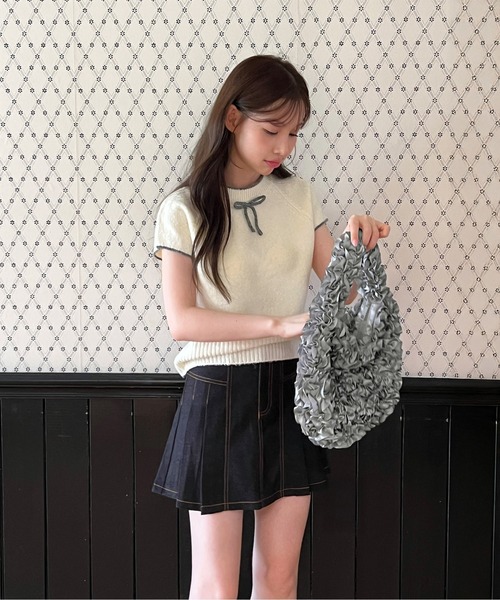 ニット セーター 「着用動画あり・4色展開」キュートリボンニットベスト レディース | by muni:r | 08