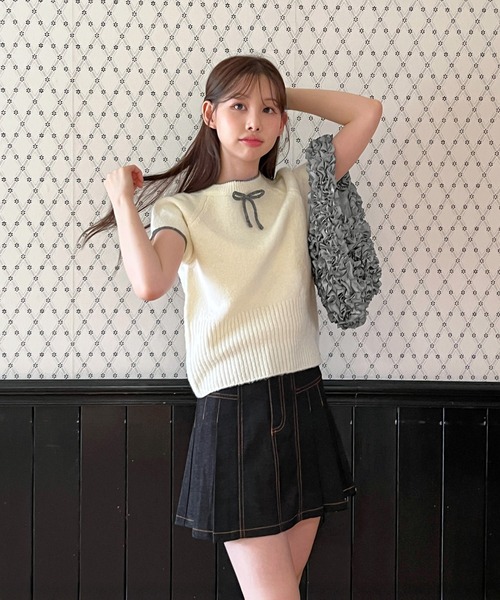 ニット セーター 「着用動画あり・4色展開」キュートリボンニットベスト レディース | by muni:r | 09
