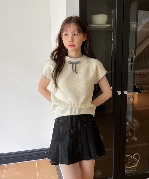 ニット セーター 「着用動画あり・4色展開」キュートリボンニットベスト レディース | by muni:r | 10