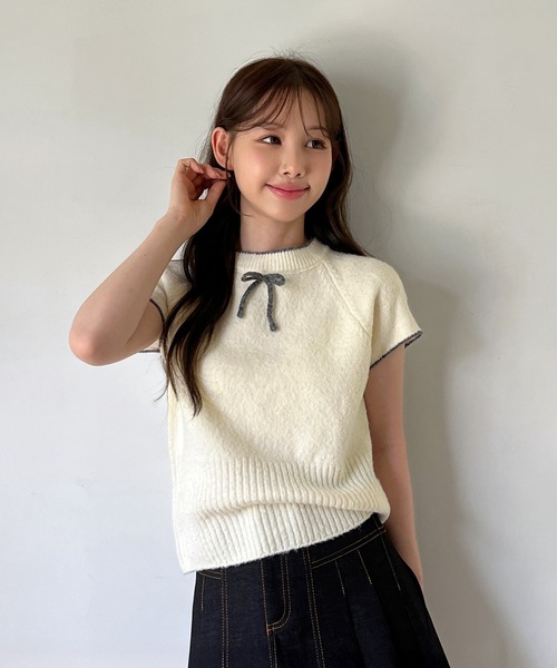 ニット セーター 「着用動画あり・4色展開」キュートリボンニットベスト レディース | by muni:r | 11