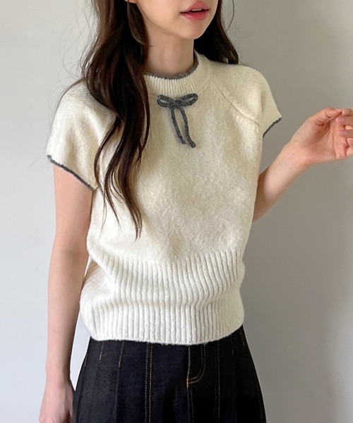 ニット セーター 「着用動画あり・4色展開」キュートリボンニットベスト レディース | by muni:r | 14