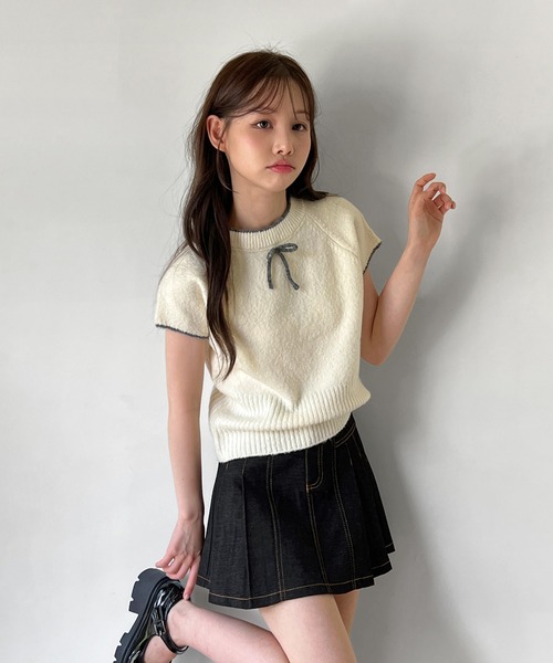 ニット セーター 「着用動画あり・4色展開」キュートリボンニットベスト レディース | by muni:r | 12