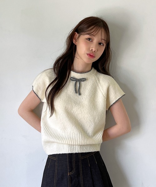 ニット セーター 「着用動画あり・4色展開」キュートリボンニットベスト レディース | by muni:r | 13