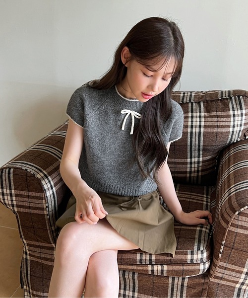 ニット セーター 「着用動画あり・4色展開」キュートリボンニットベスト レディース | by muni:r | 16